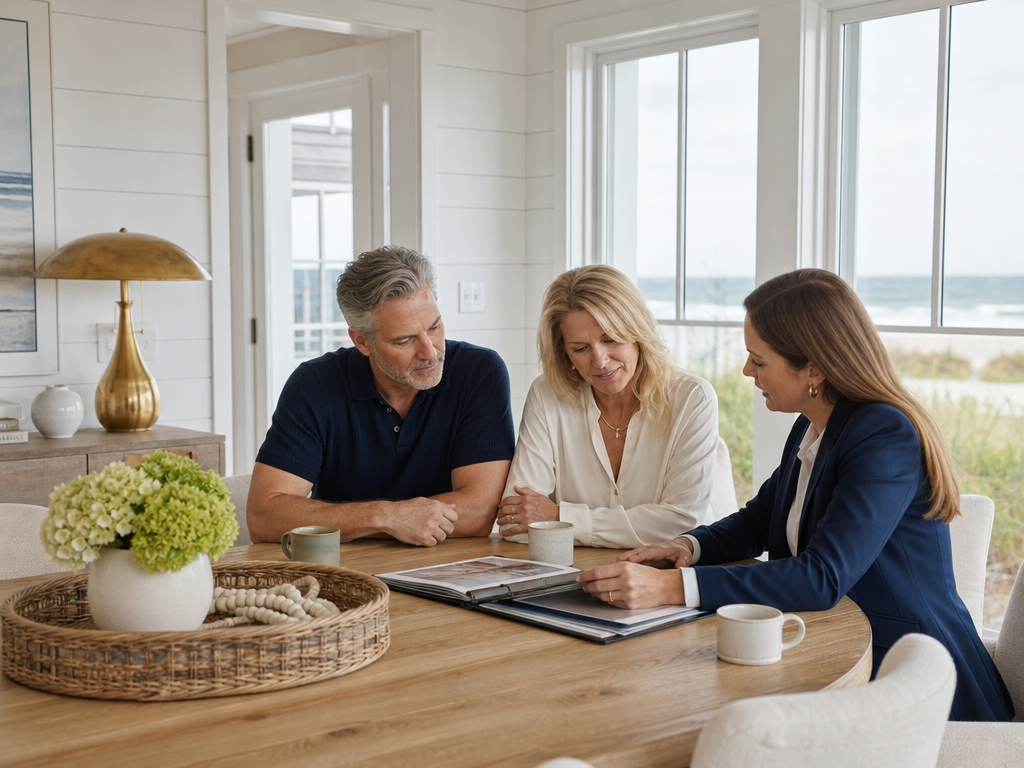Property owners in a private consultation inside their Jersey Shore vacation home
